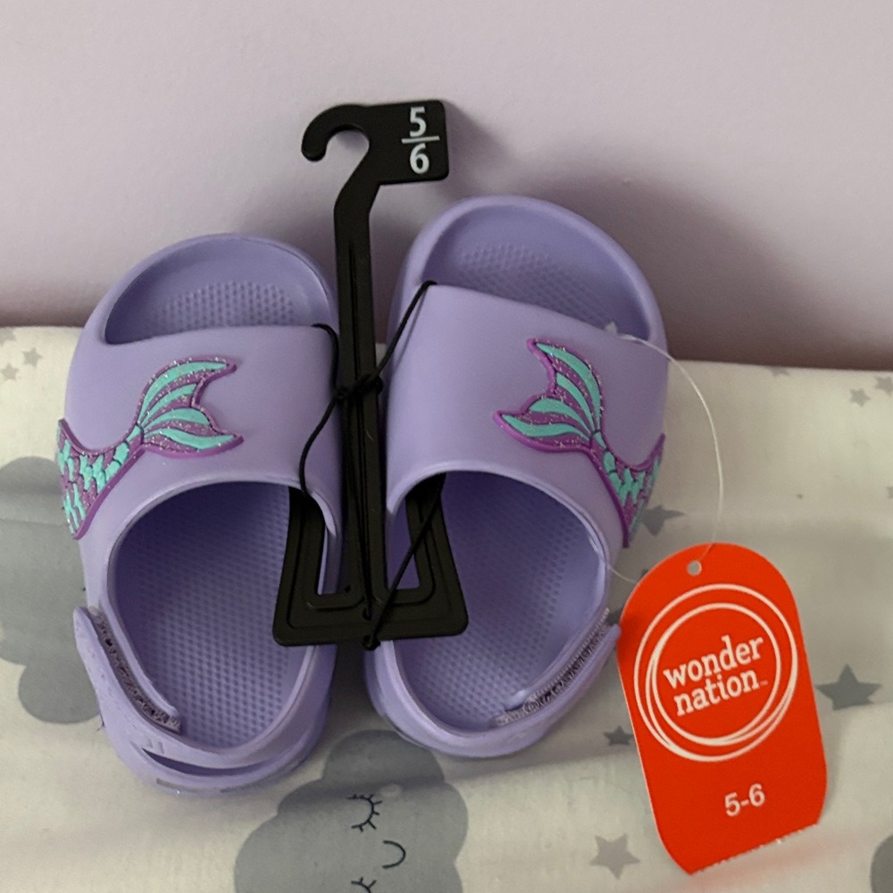 wonder nation Lavender Slide Sandals with Aqua & Pink Mermaid Tail Accents